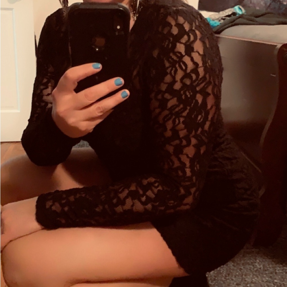 1State Black Lace Long Sleeve Romper